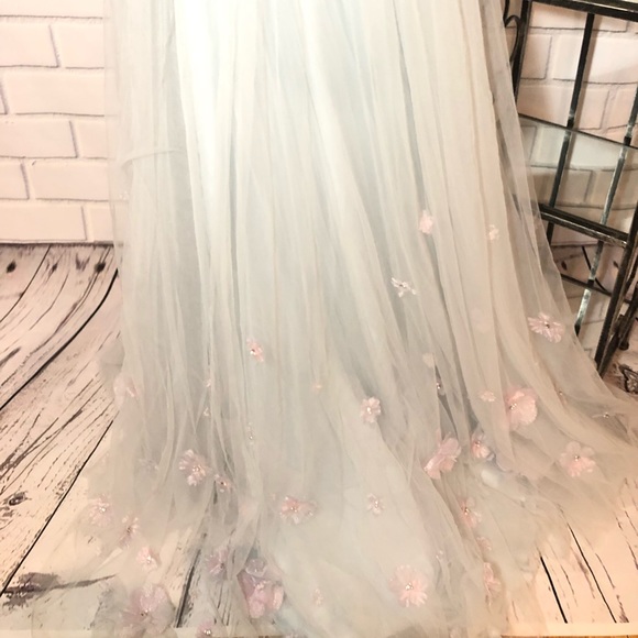 Pastel Baby blue floral formal gown baby shower - Picture 6 of 7